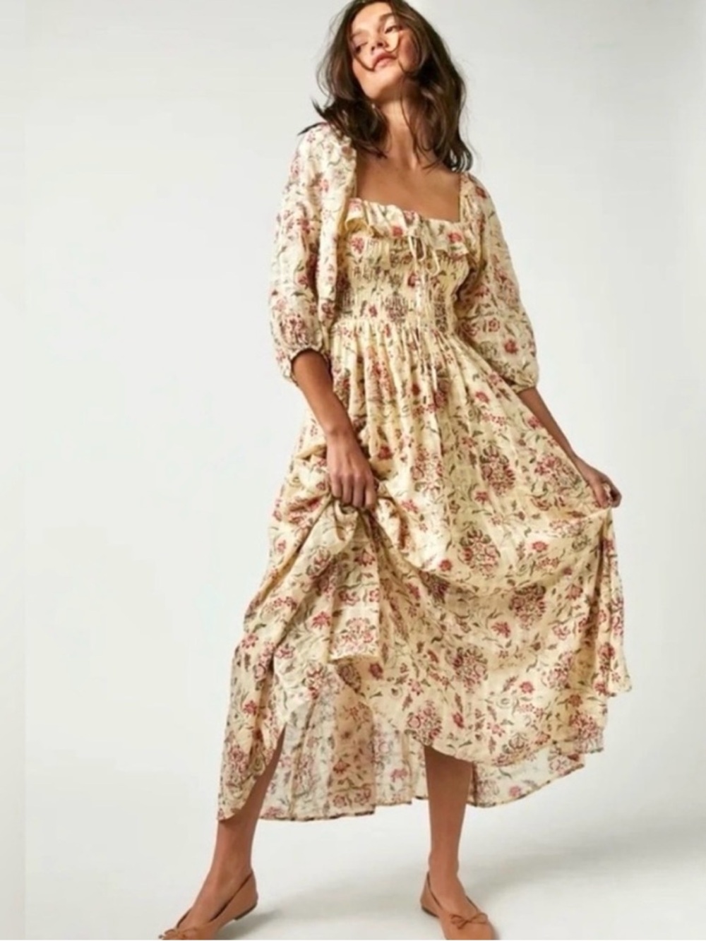 Free People Floral Dress in Cream and Pink